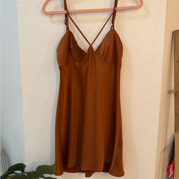 Urban Outfitters Brown Satin Mini Dress - Picture 4 of 15